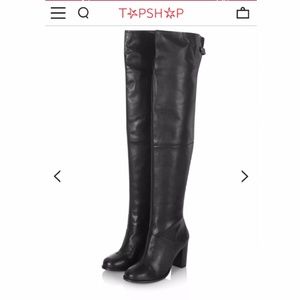 Topshop Black Leather Over Knee Boots